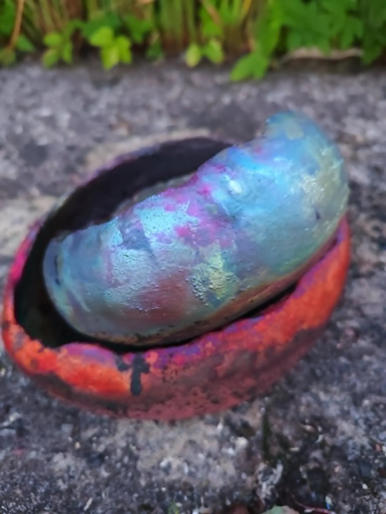Blue metallic Raku ceramic vessel